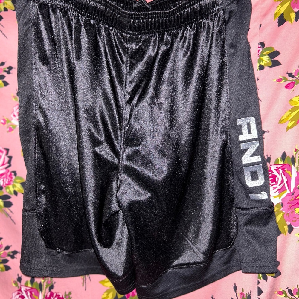 BIFL AND1 Black Athletic Shorts Elastic Waist men’s medium basketball vintage M